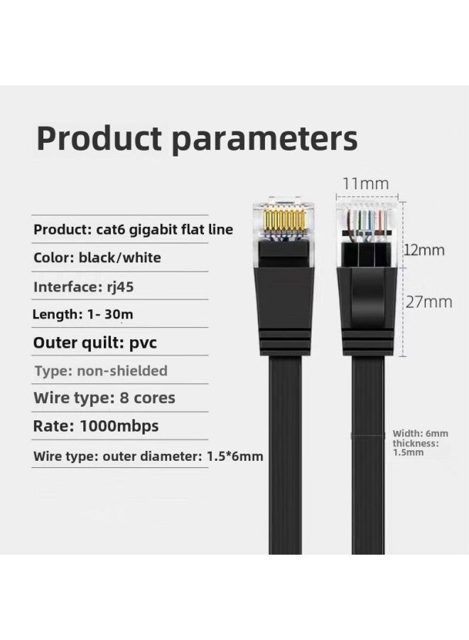 Six-class Flat Network Cable Copper-clad Aluminum CAT6 Finished Jumper 8-core Gigabit 6-class Computer Network Cable-Color:Category 6 Flat Wire-black-Line Length:30 M - Image 5